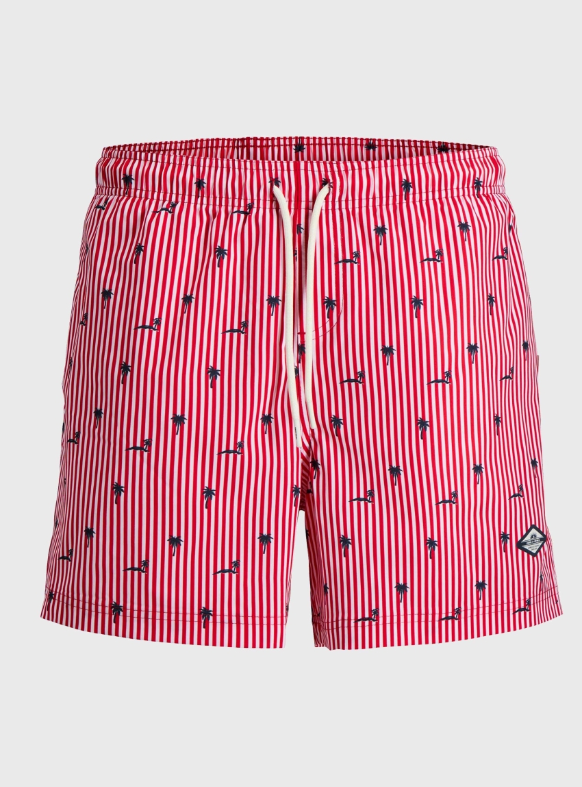 Jack & Jones Maui Breeze Mini Stripe Swim Shorts - Red