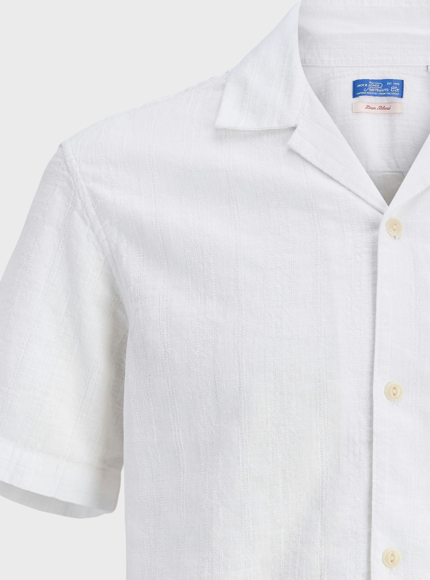 Jack & Jones Premium Summer Linen Blen Dobby Shirt - White