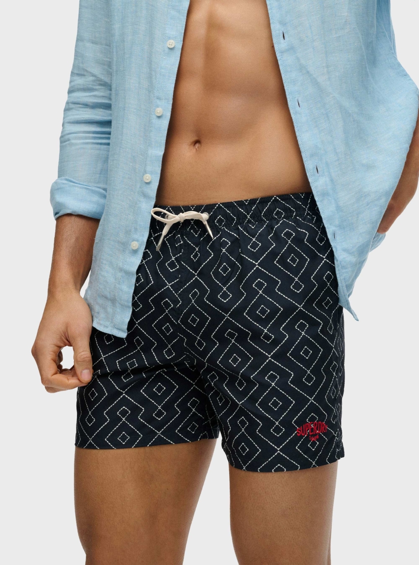 Superdry Premium Printed Swim Shorts - Dark Blue