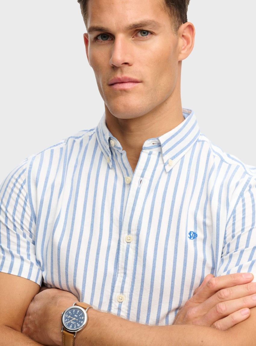 Superdry Preppy Oxford Short Sleeve Shirt - Striped Light Blue