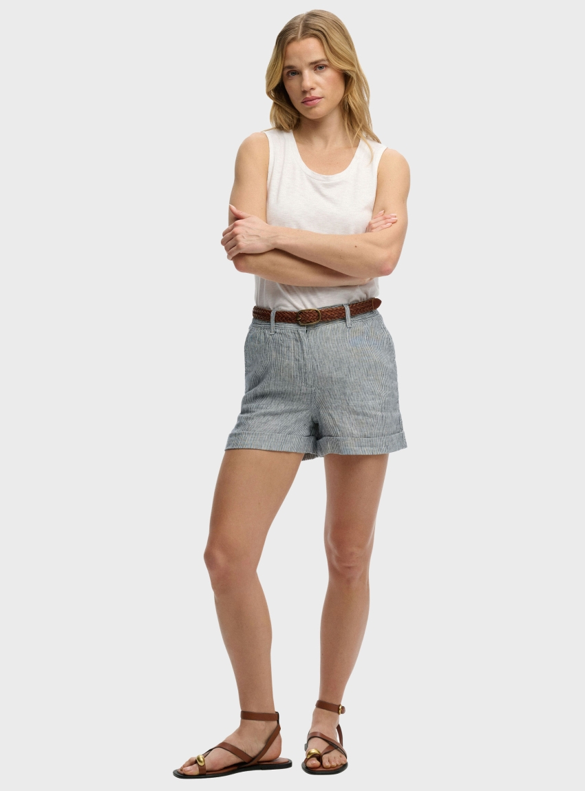 Superdry Mid Rise Linen Shorts - Indigo