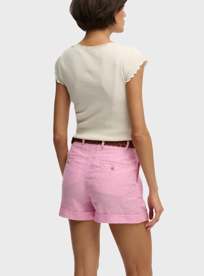 Superdry Mid Rise Linen Shorts - Pink