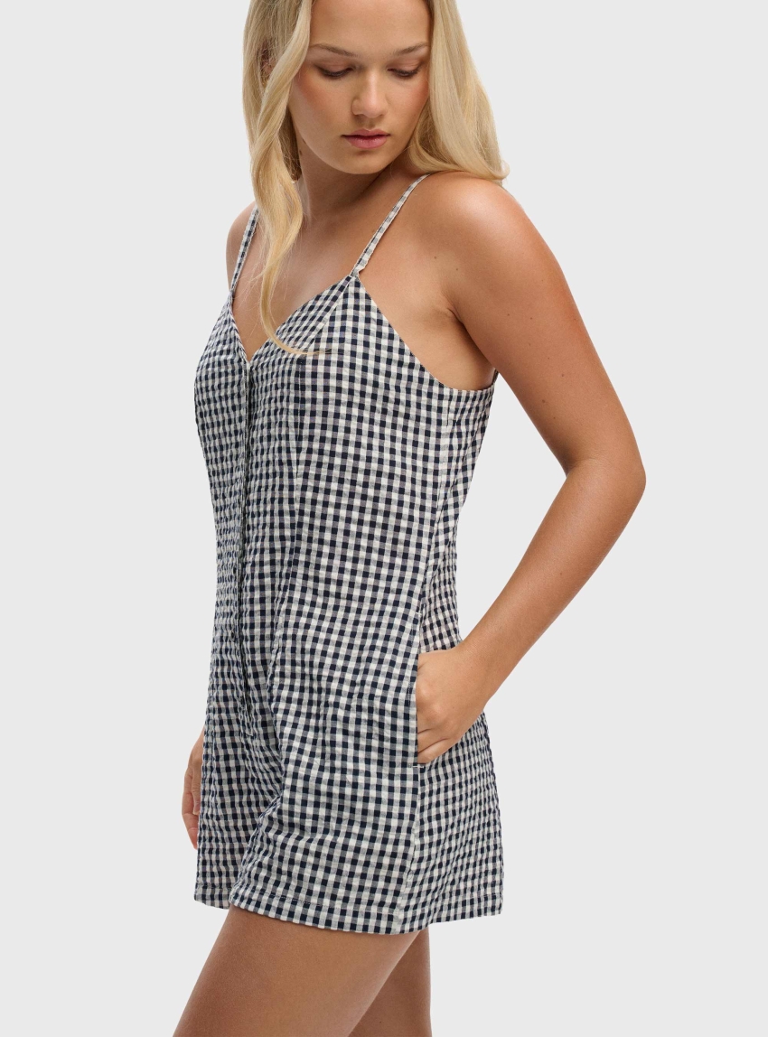 Superdry Gingham Cami Playsuit - Navy