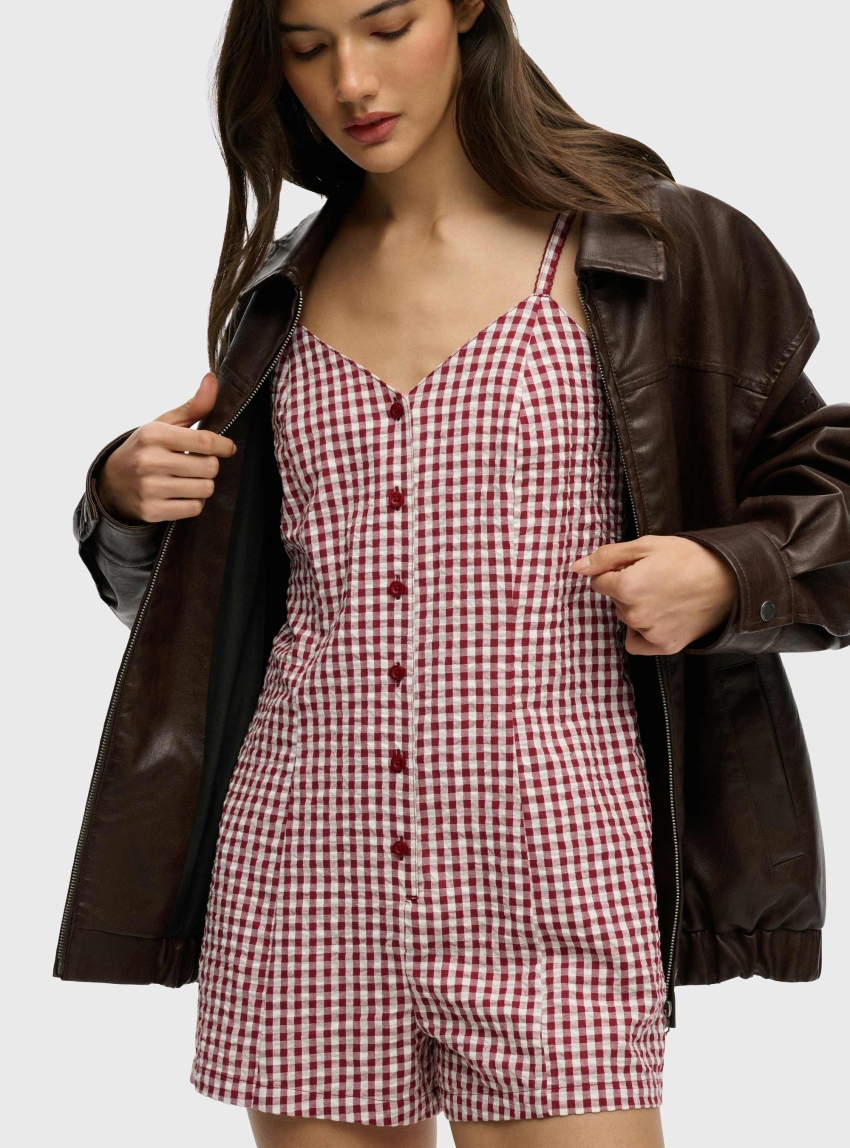 Superdry Gingham Cami Playsuit - Red