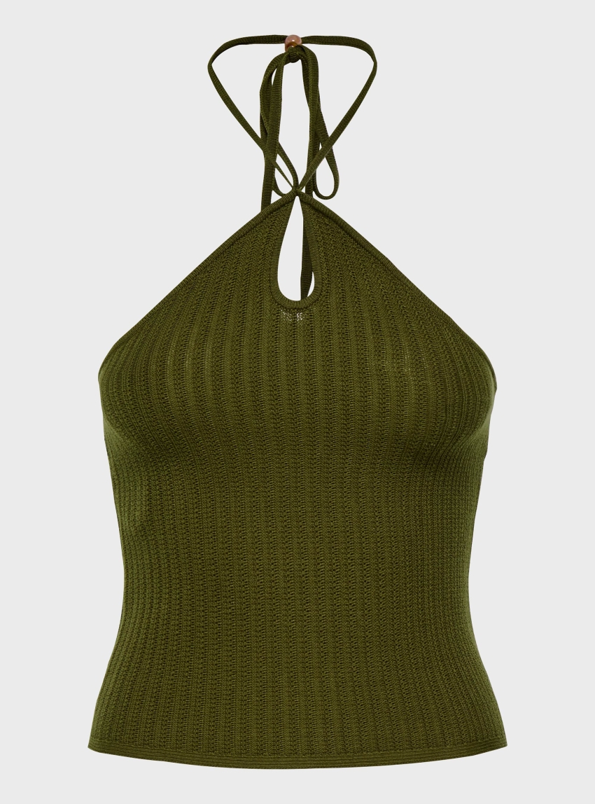 Only Zoey Halter Neck Tie String Top - Olive 