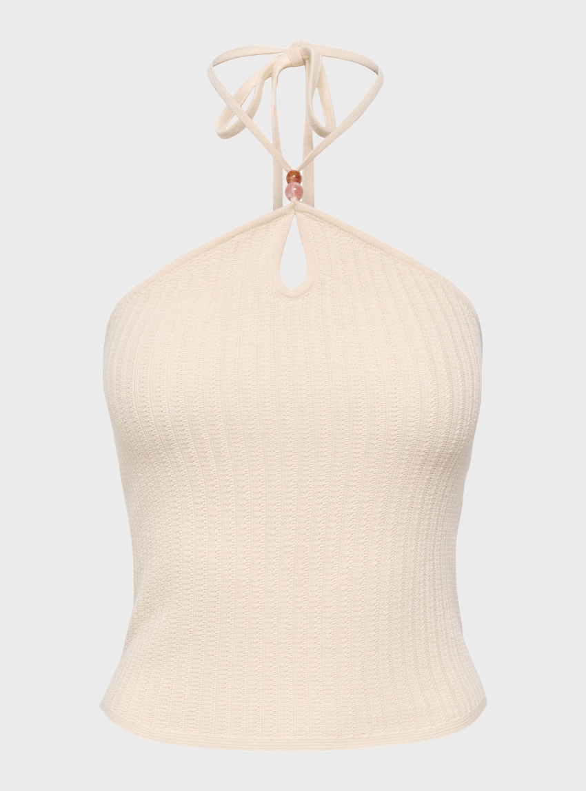 Only Zoey Halter Neck Tie String Top - Light Beige