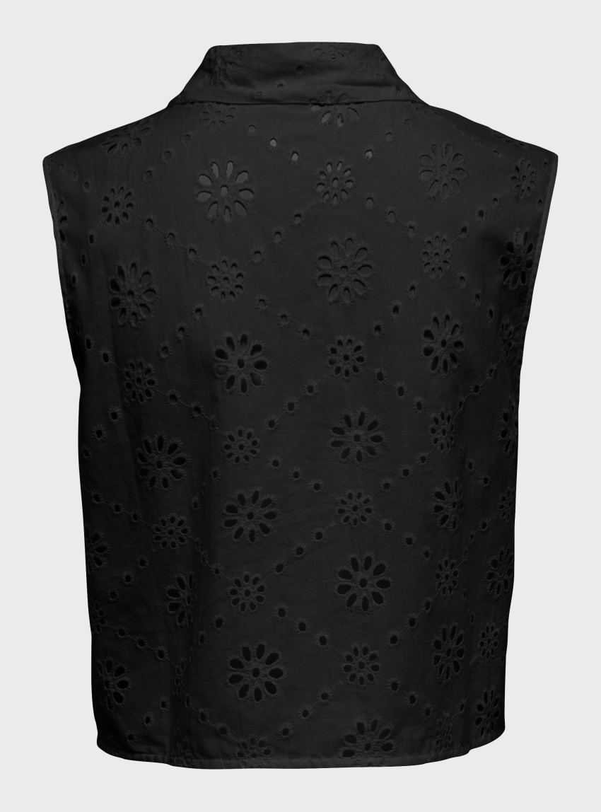 Only Alithea Sleeveless Embroidery Short Shirt - Black