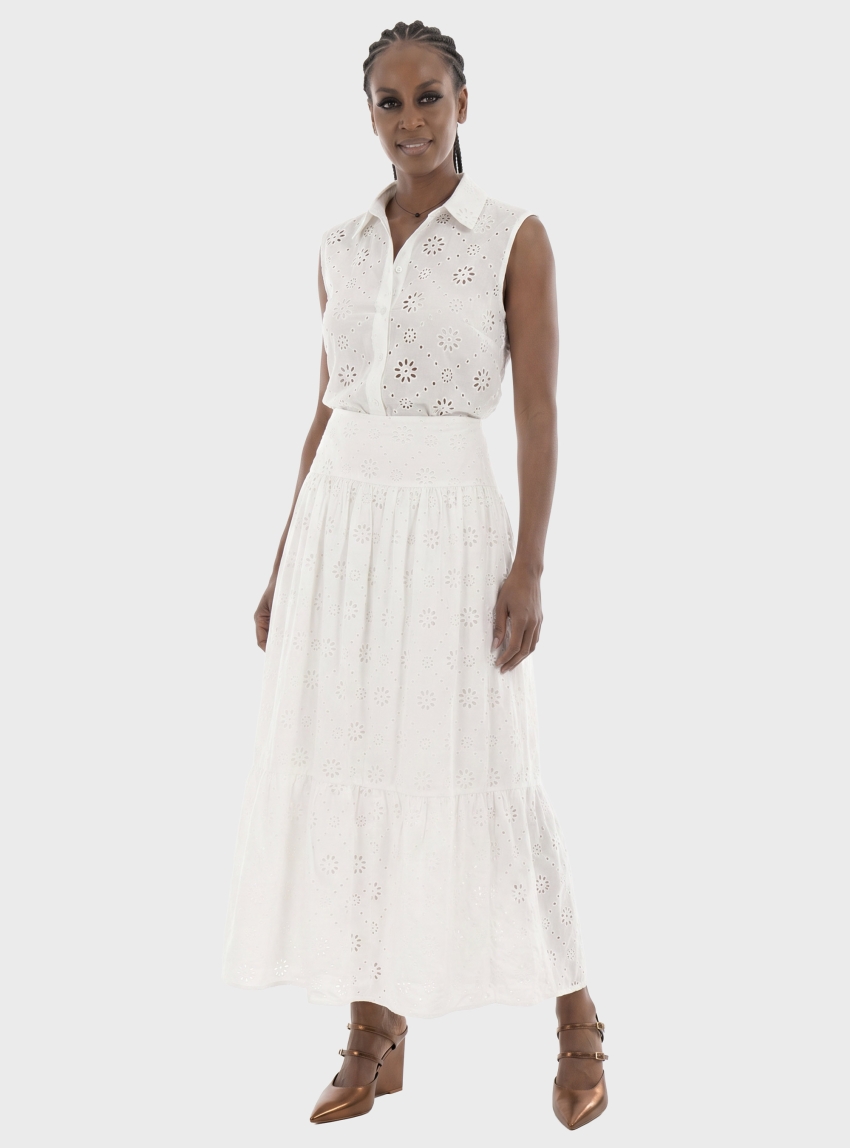 Only Alithea Sleeveless Embroidery Short Shirt - White