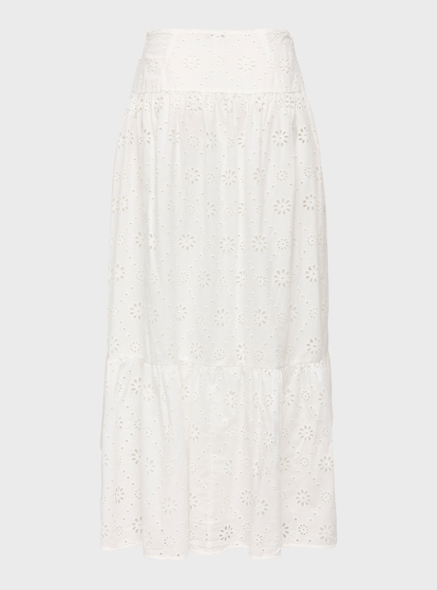 Only Alithea Long Embroidery Skirt - White