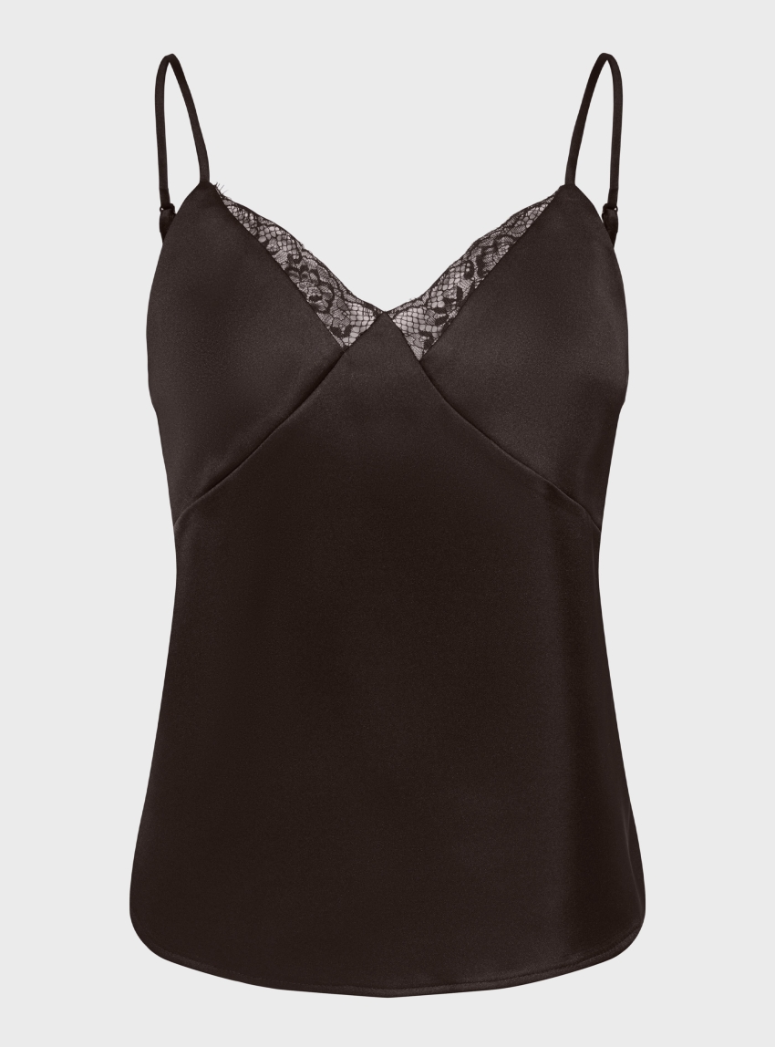 Only Faraya Strap Lace Satin Top - Brown
