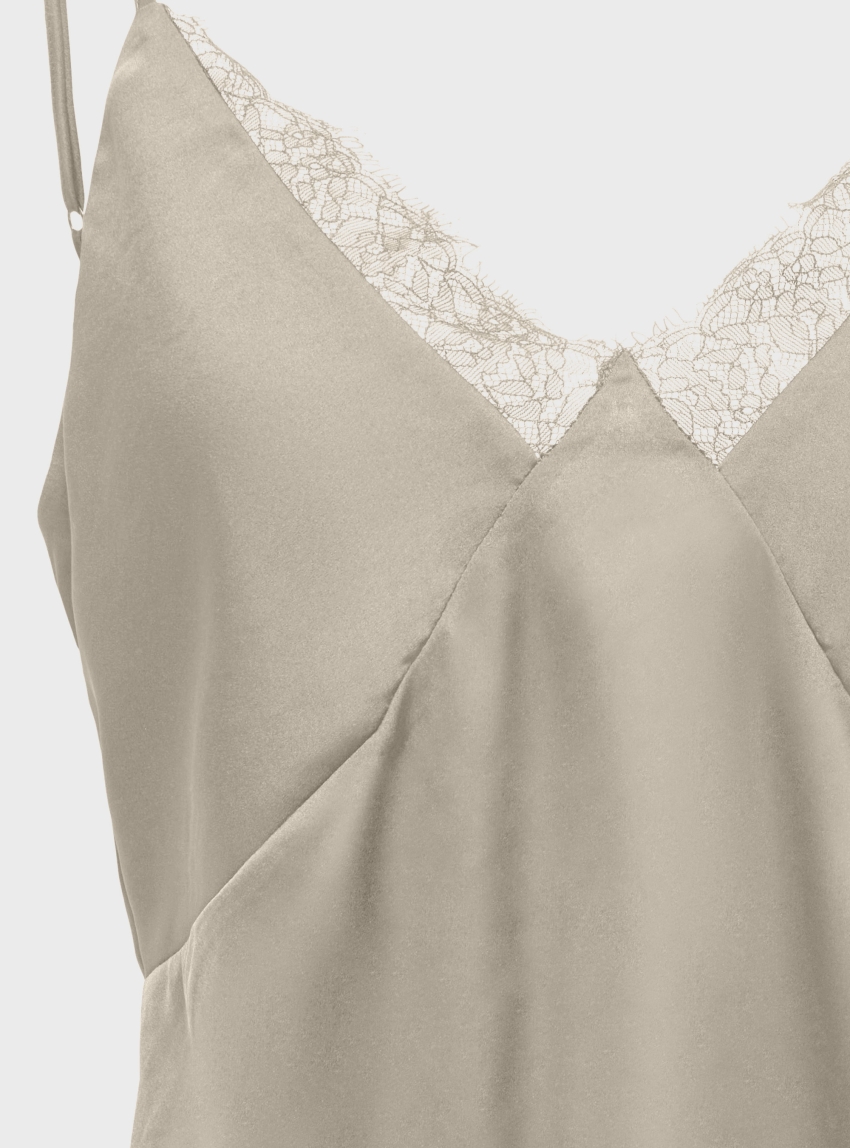 Only Faraya Strap Lace Satin Top - Ecru