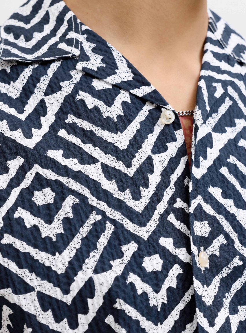 Jack & Jones Milo Seersucker Resort Shirt - Blue