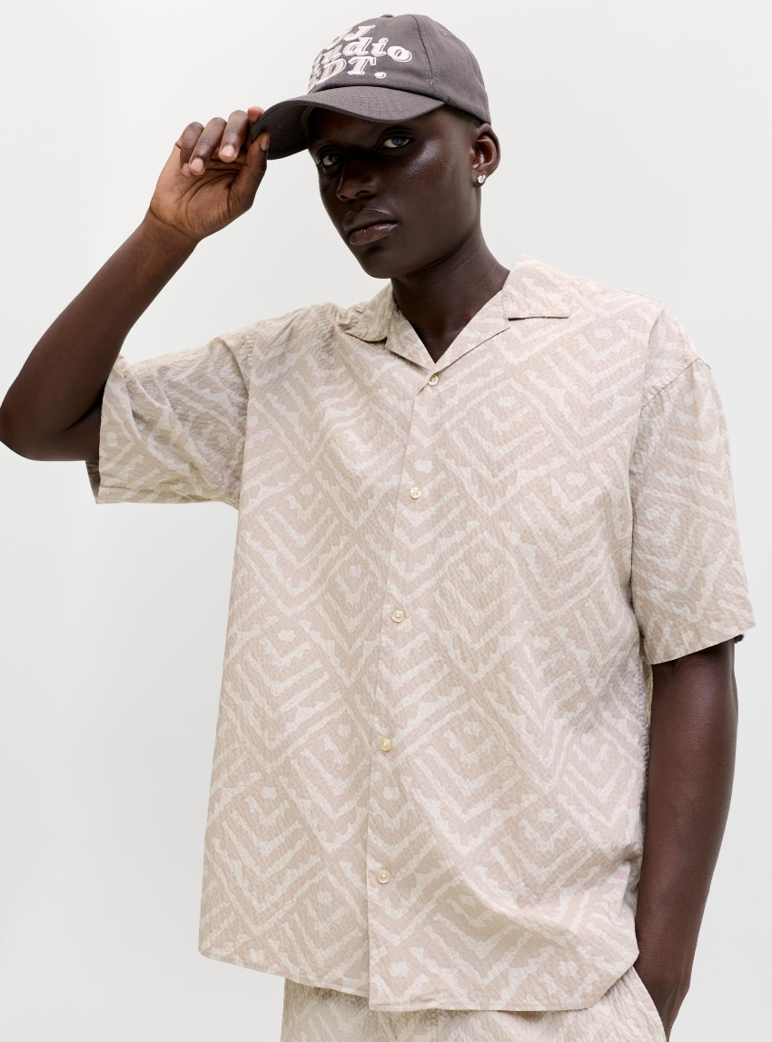 Jack & Jones Milo Seersucker Resort Shirt - Ecru