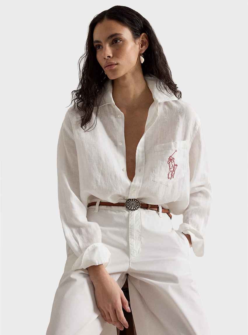 Polo Ralph Lauren Oversize Fit Big Pony Linen Shirt - White