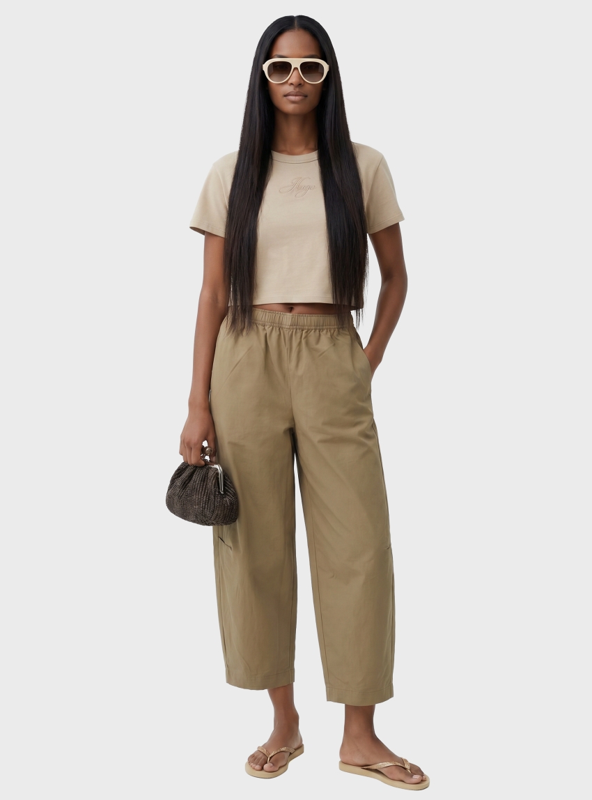 Black & Black  Elastic Waist Balloon Pants - Beige