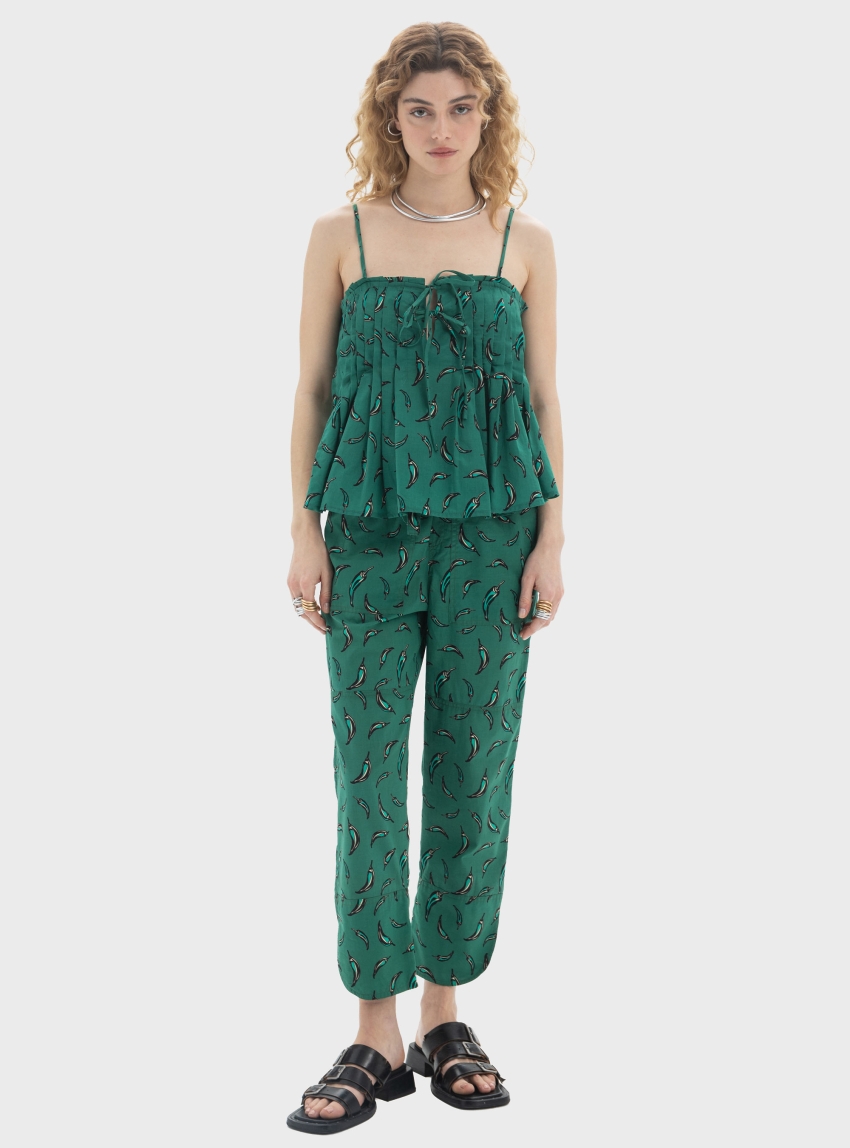 Black & Black  Tie Front Cami - Green