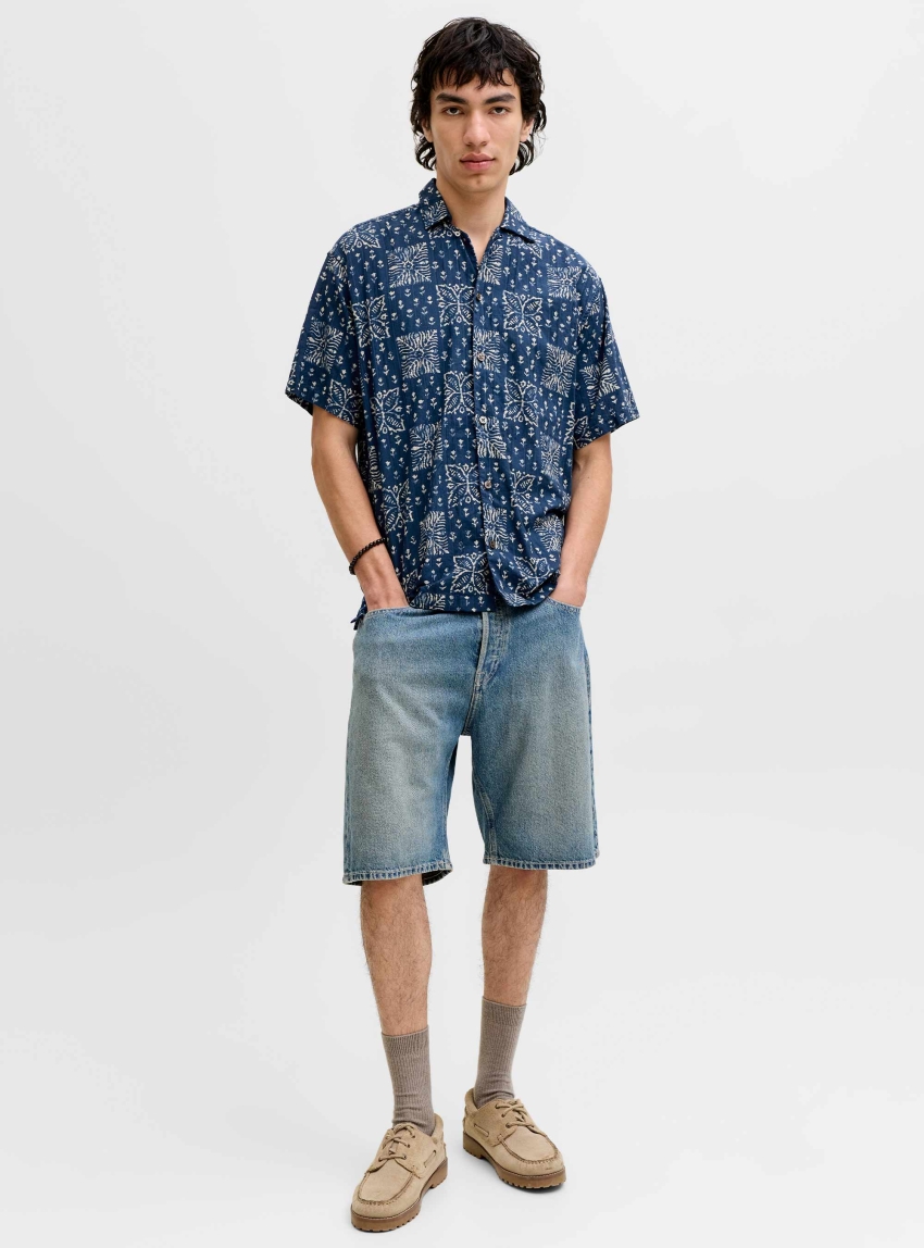 Jack & Jones Premium Lyon Print Dobby Shirt - Blue