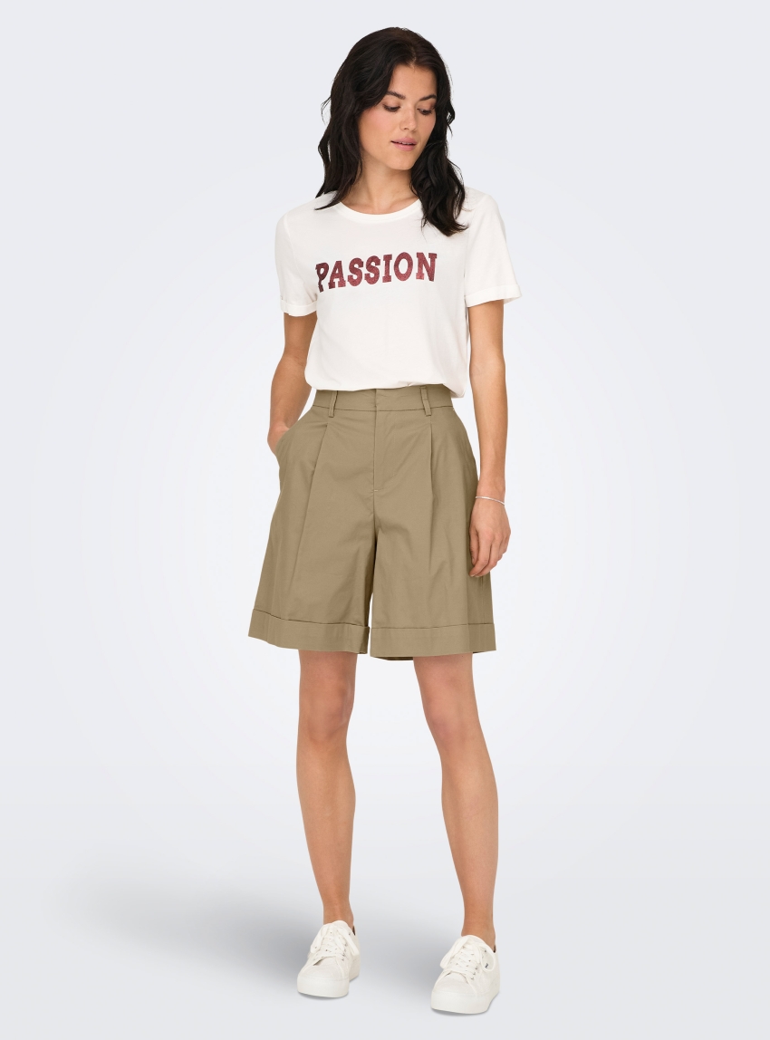 Only Rosalie High Waist Bermuda Shorts - Beige