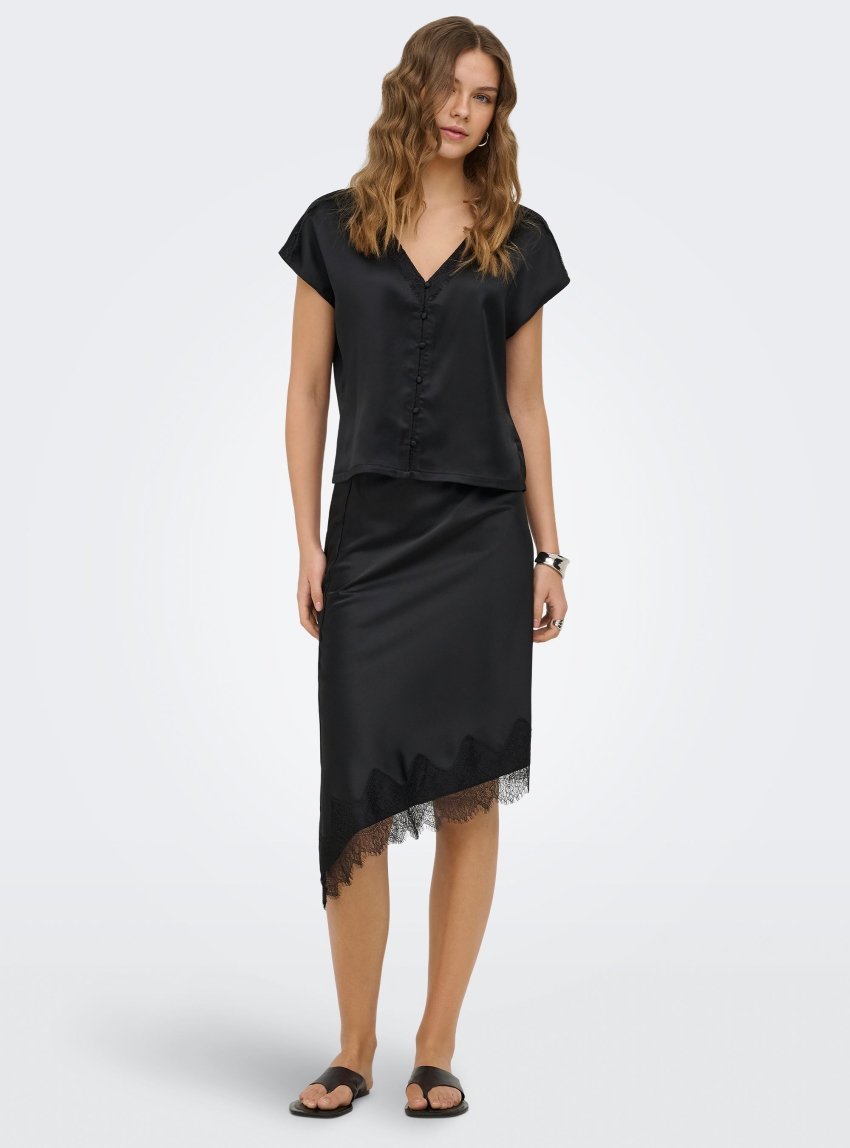Only Faraya Satin Lace Skirt - Black
