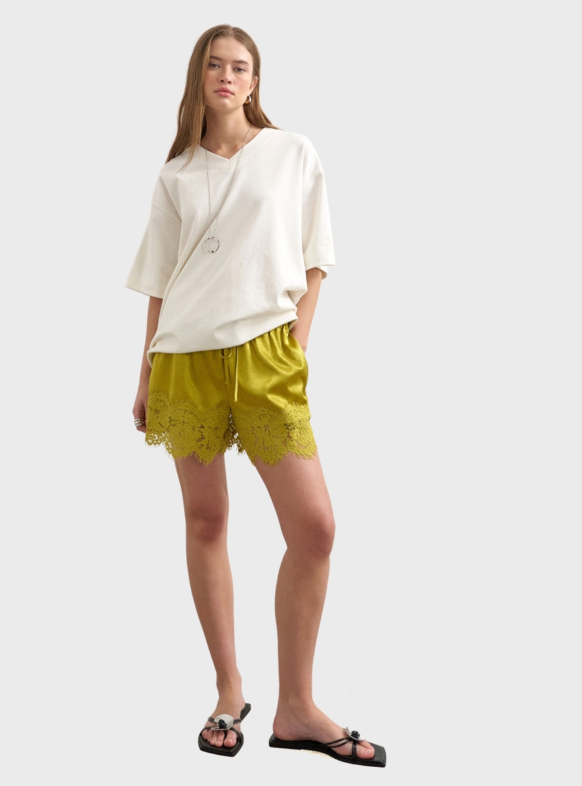 Topshop Lotte Crinkle A-Line Mini Shorts - Lime