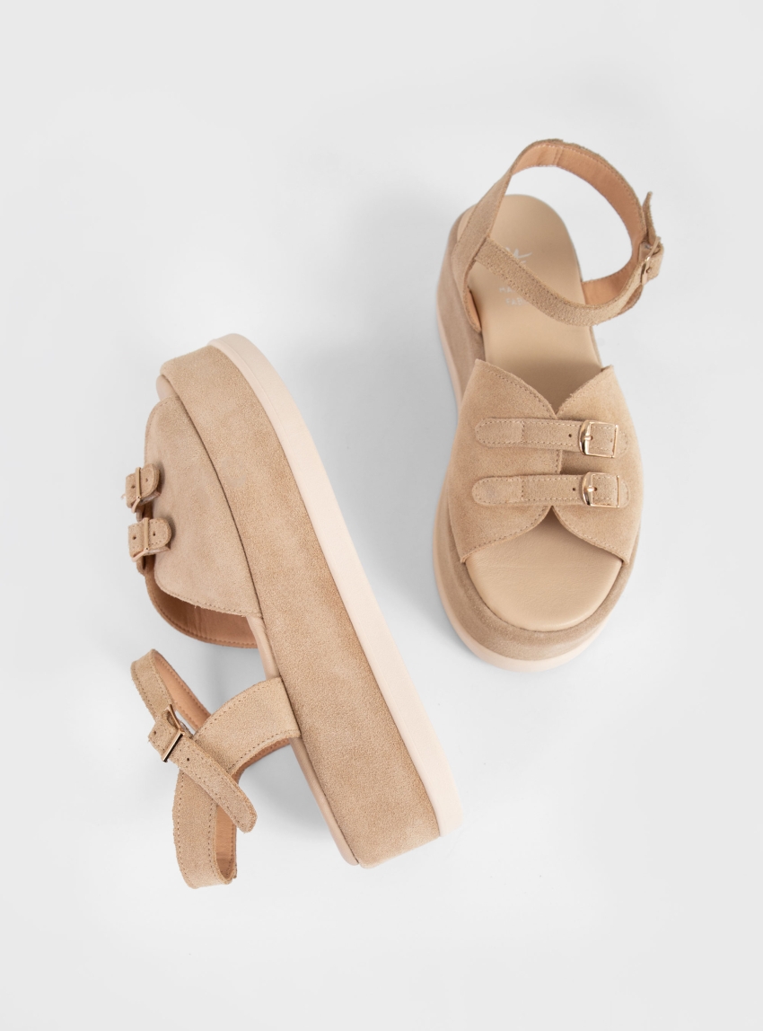 Mariella Fabiani Suede Platform Sandals - Light Beige