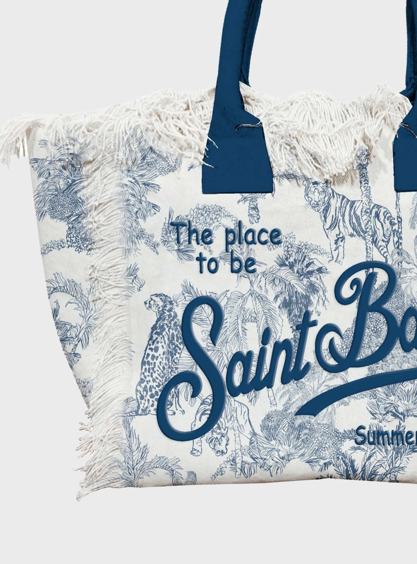 MC2 Saint Barth Canvas Vanity mini bag with blue toile de Jouy print - Blue