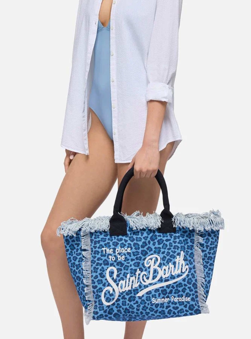 MC2 Saint Barth Cotton canvas Vanity tote bag with animalier print - Denim