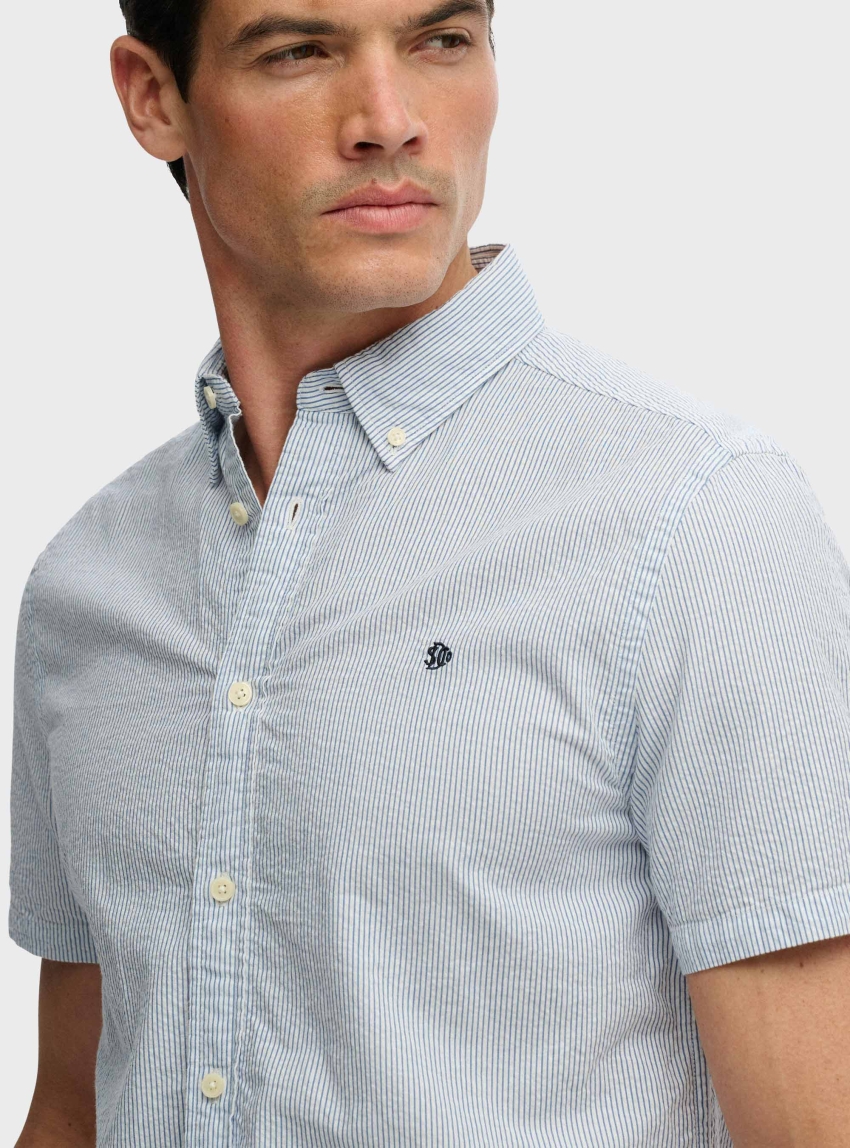 Superdry Classic Seersucker Short Sleeve Shirt - Light Blue
