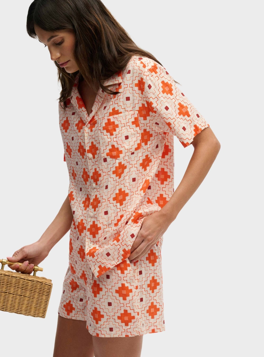 Superdry Beach Printed Short Sleeve Shirt - Orange