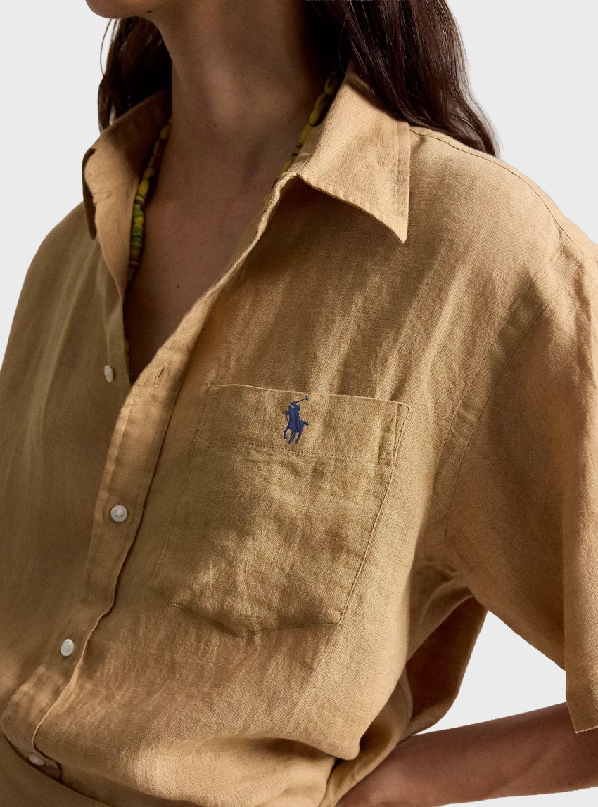 Polo Ralph Lauren Oversize Fit Linen Short-Sleeve Shirt - Camel