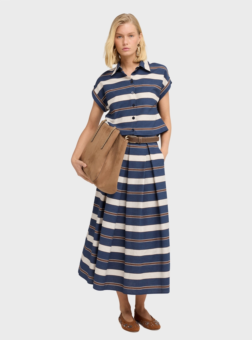 Motivi Striped pattern pleated skirt - Blue