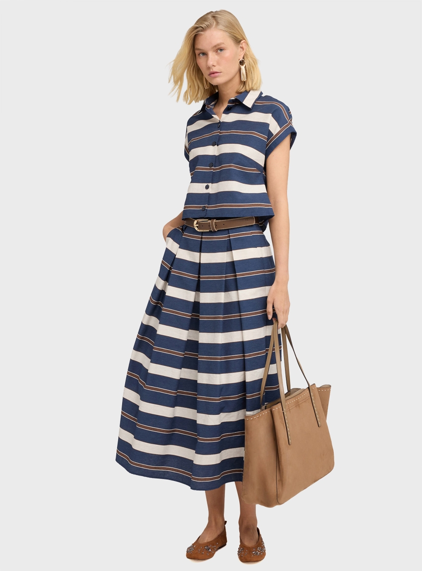 Motivi Striped cotton blend boxy shirt - Blue