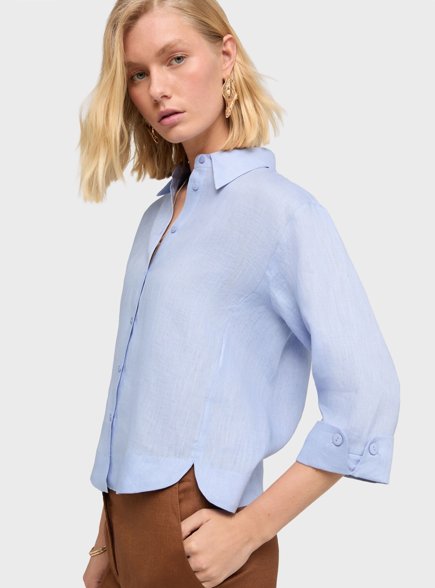 Motivi Boxy linen shirt - Light Blue