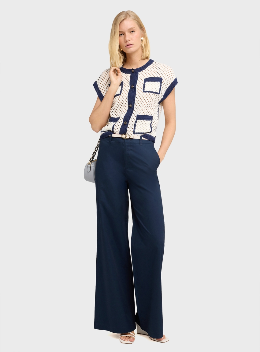 Motivi Wide-leg trousers in cotton twill - Blue