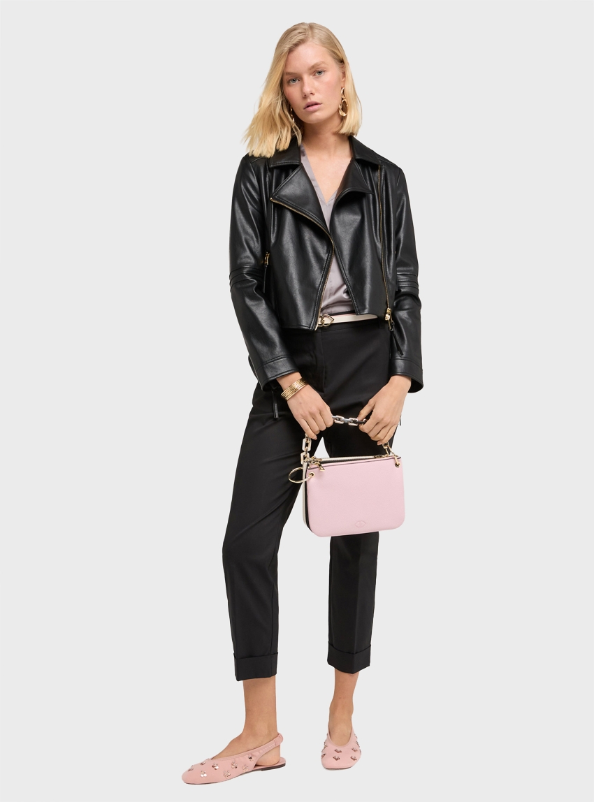Motivi Cropped cotton blend trousers - Black