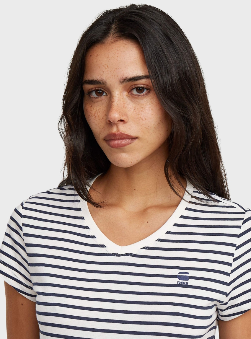 G-Star Stripe Eyben Slim V-Neck Top 2.0 - Cream