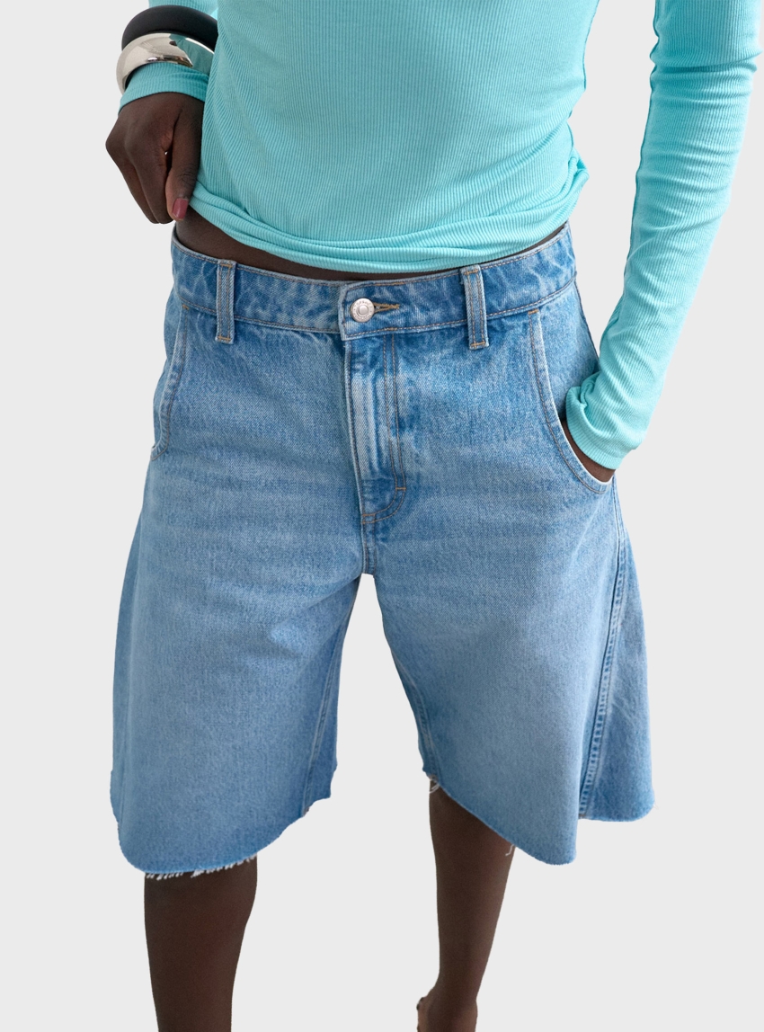 Topshop Joa Denim Barrel Jort - Medium Aged Denim