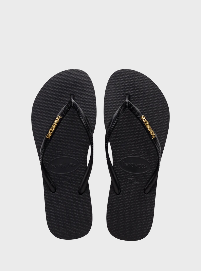 Havaianas Slim Logo Metallic Flip Flops - Black