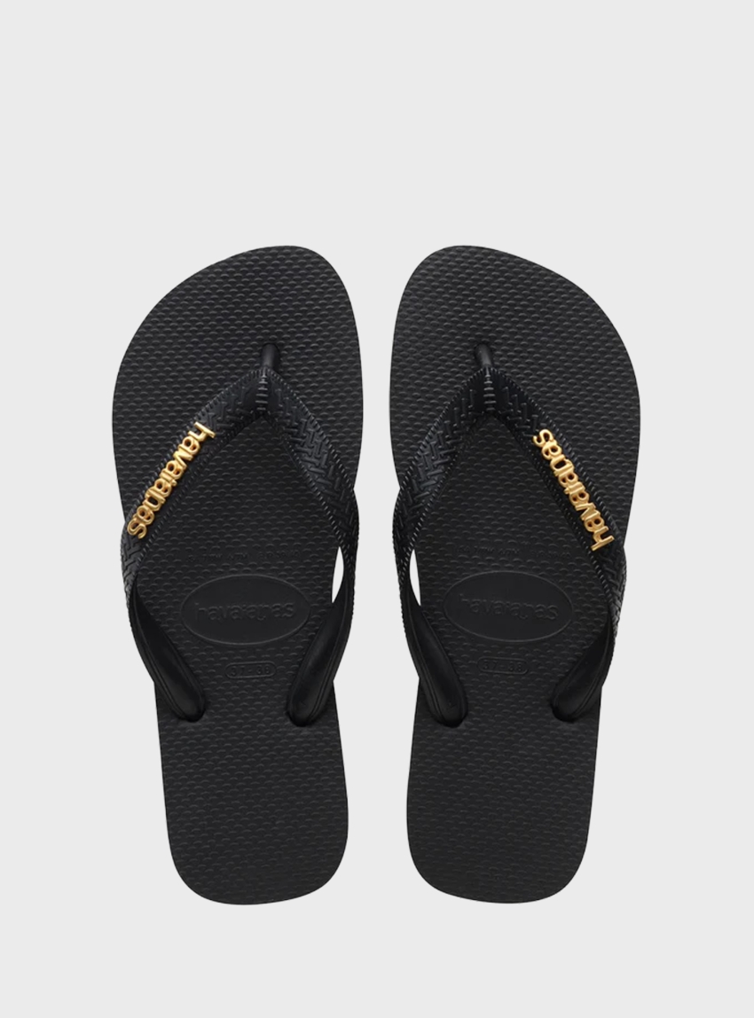 Havaianas Top Logo Metallic Flip Flops - Black