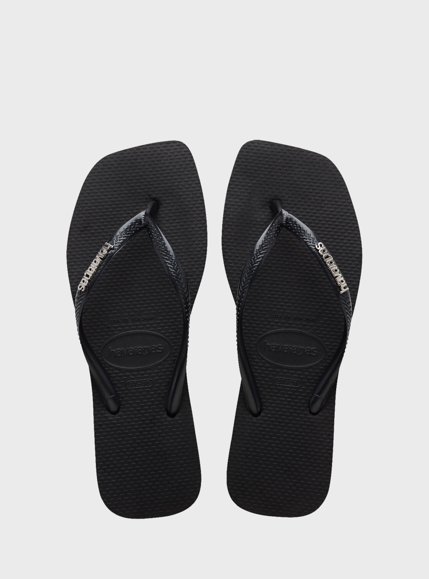 Havaianas Square Logo Metallic Flip Flops - Black