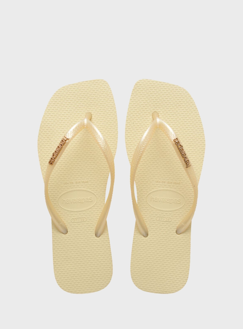 Havaianas Square Logo Metallic Flip Flops - Cream