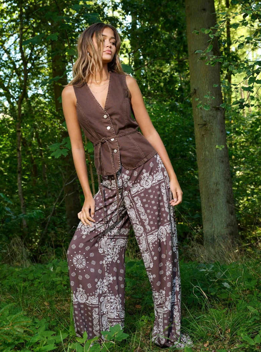Only Kavi Ambelpull Up Wide Pants - Brown