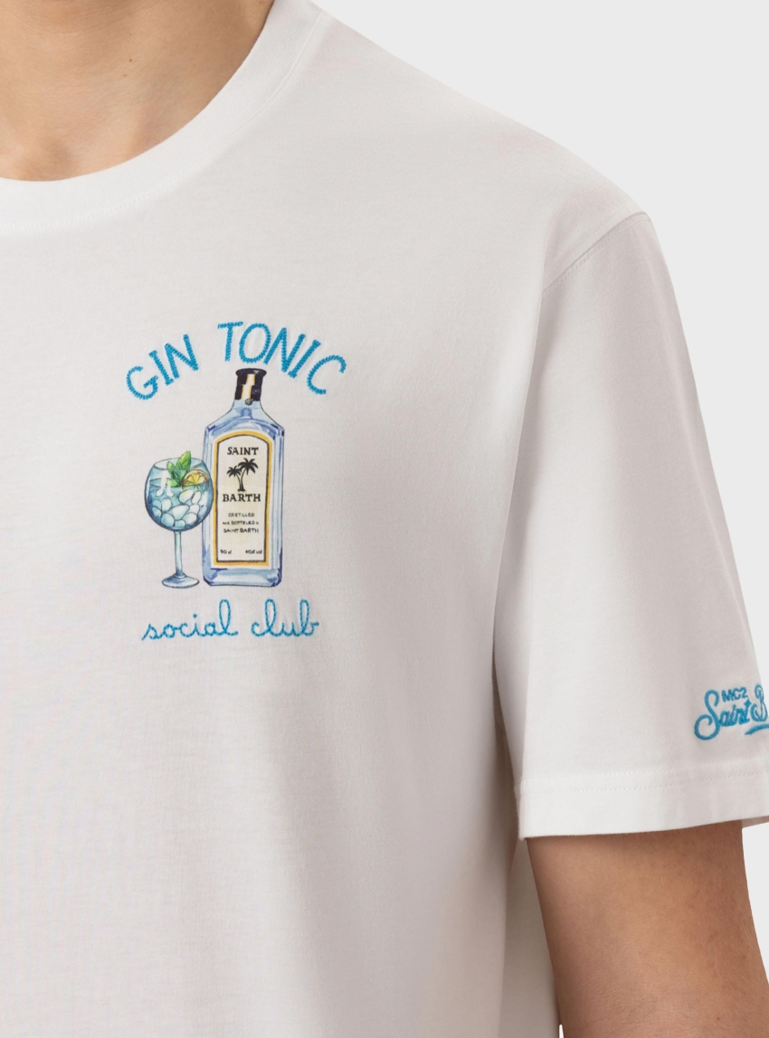 MC2 Saint Barth T-Shirt With Gin Tonic Social Club Embroidery - White