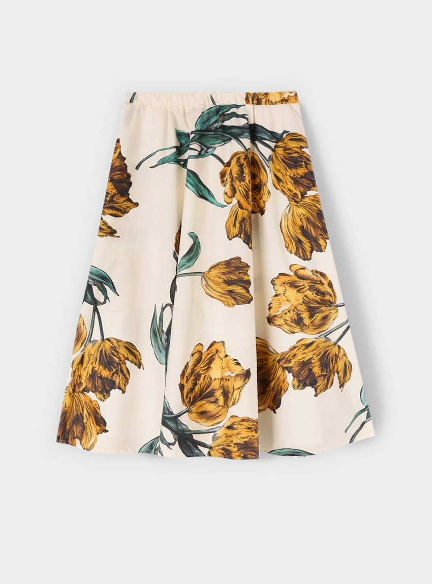 Motivi Flared poplin skirt with print - Floral