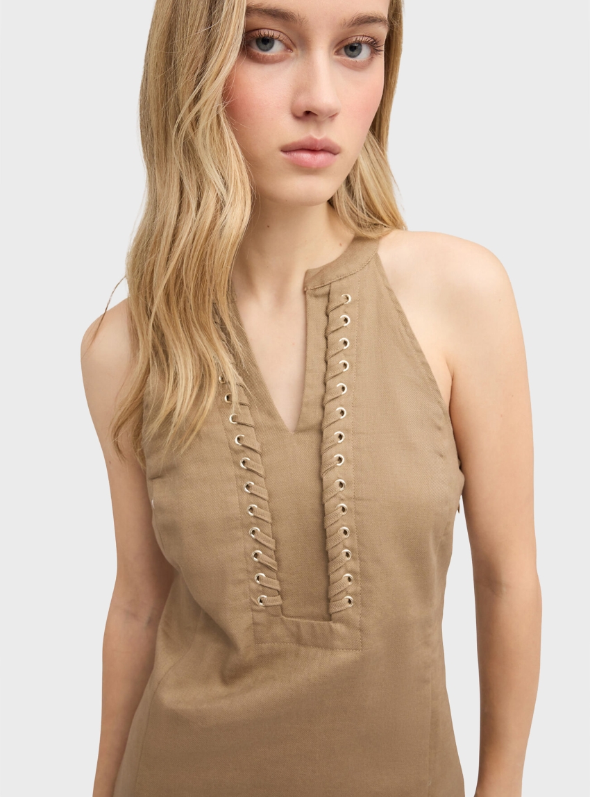 Motivi A-line mixed linen dress - Beige
