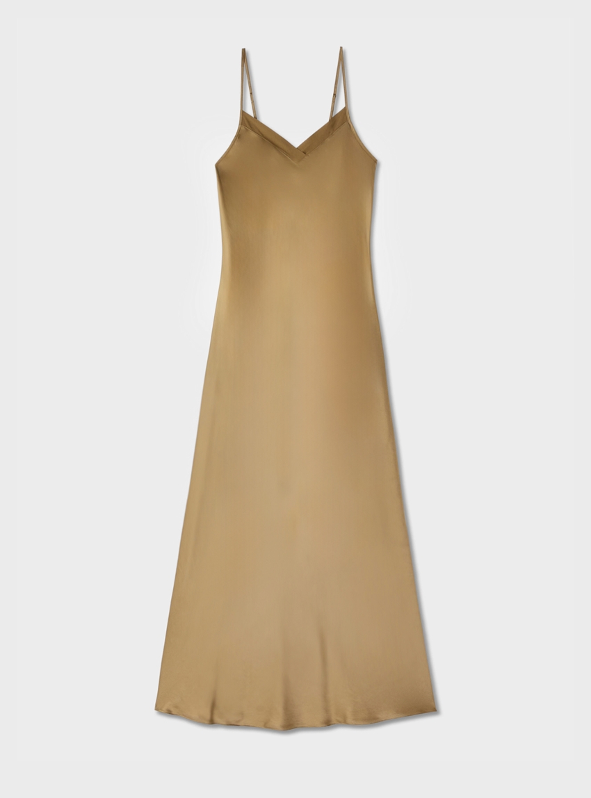 Motivi Long lingerie dress in satin - Olive