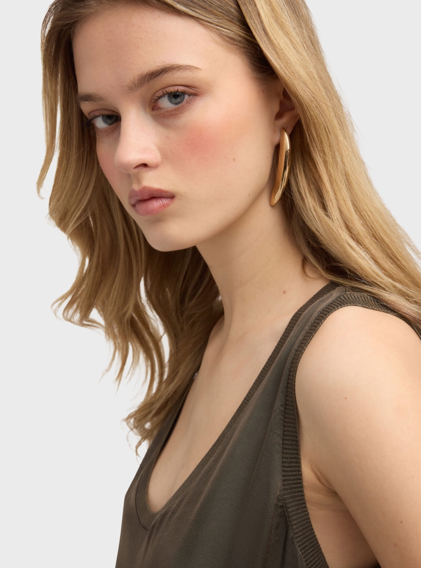Motivi Long scoop-neck sleeveless dress - Brown
