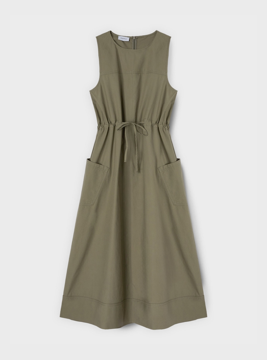 Motivi Drawstring dress in poplin - Olive