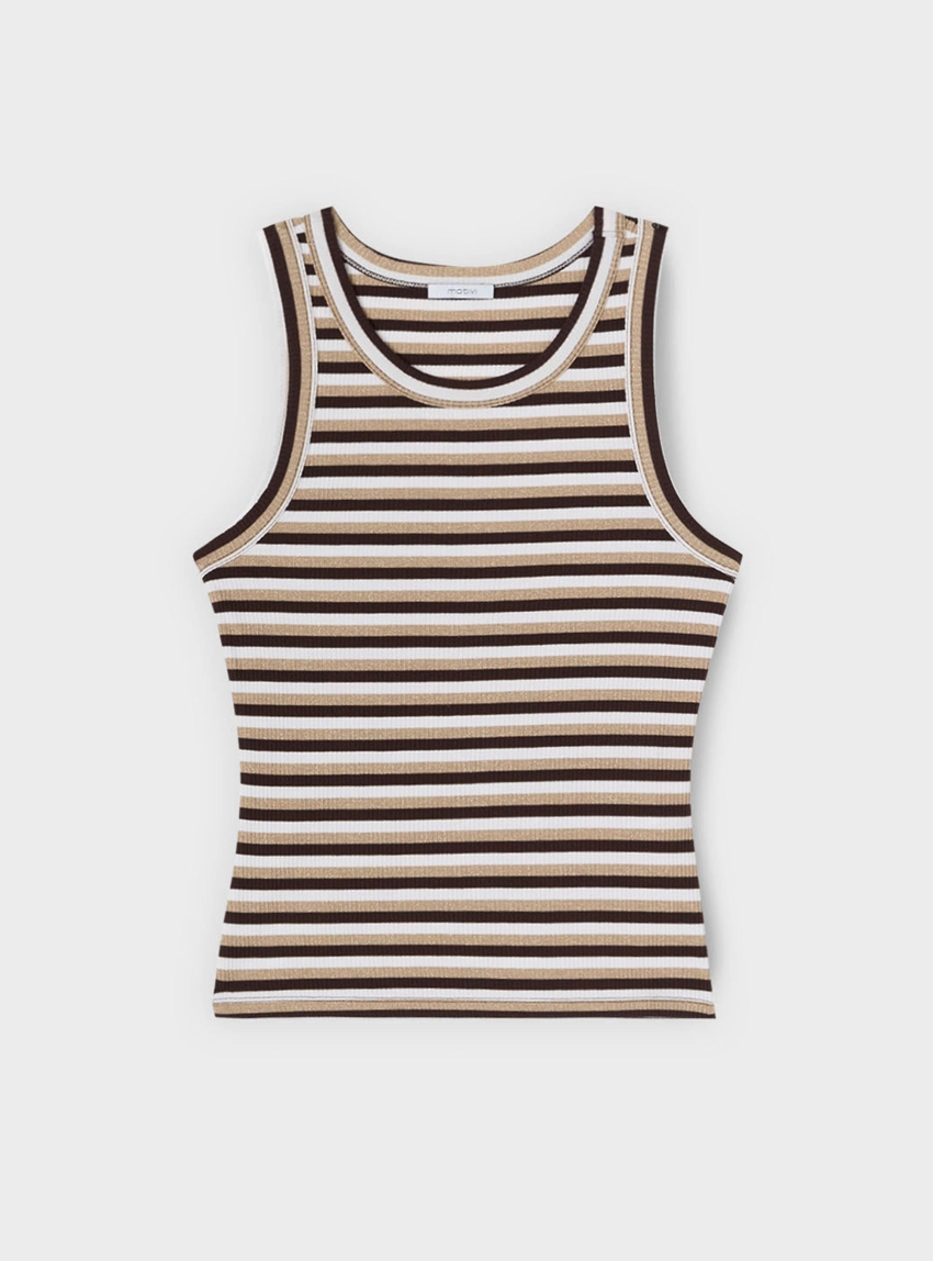 Motivi Striped viscose lurex blend top - Brown