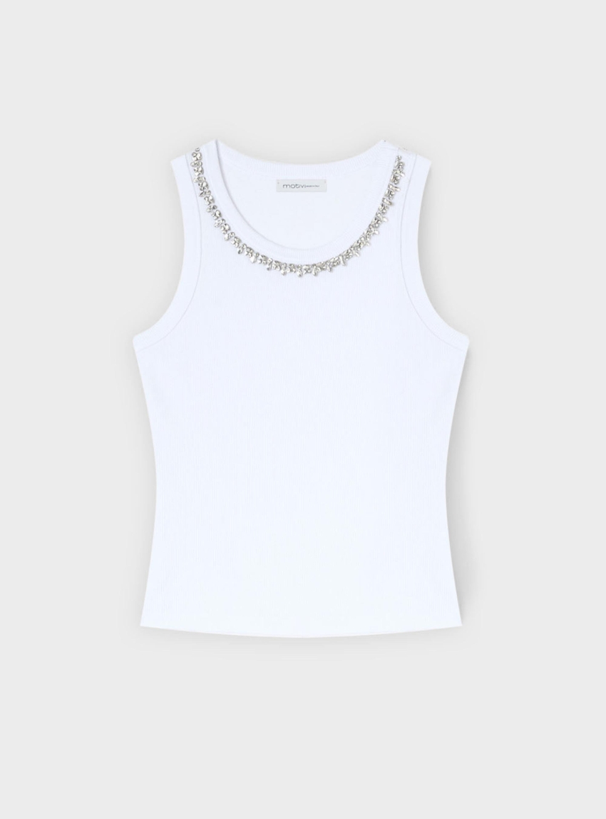 Motivi Top with rhinestones on the neckline - White